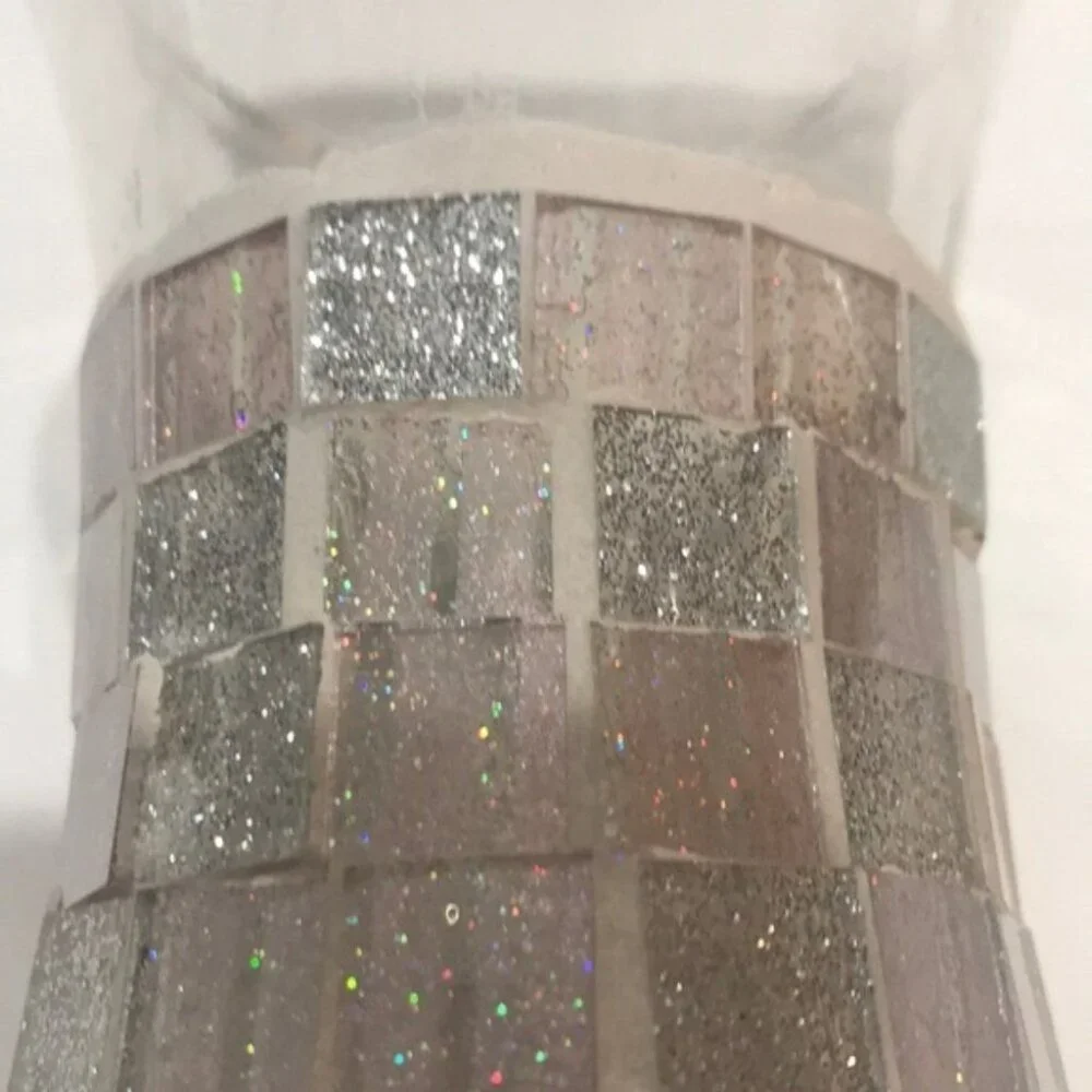 🪞✨ Iridescent Silver & Grey Mosaic Glass Toothbrush Holder